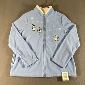 Breckenridge Women’s Zip Up Hoodie Sweater Size Large Blue Snowman Christmas